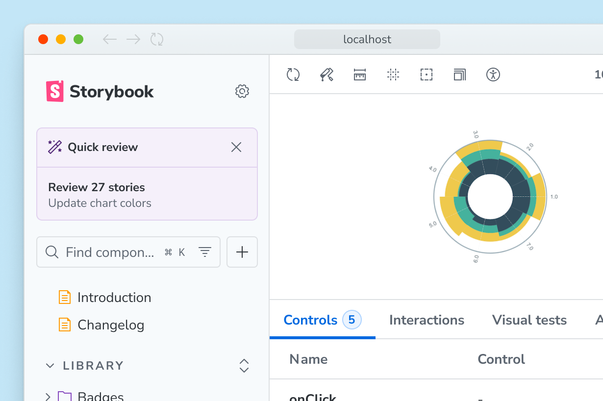 Review widget in the Storybook sidebar summarizing the availability of a review