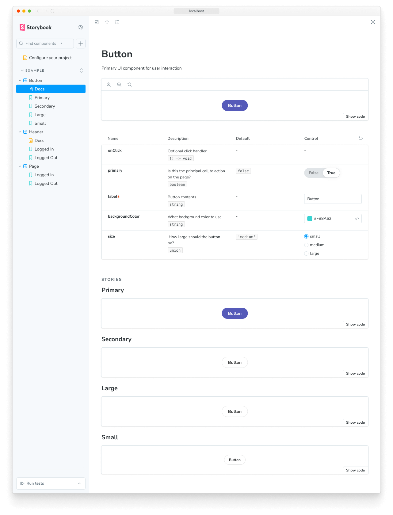 Storybook autodocs