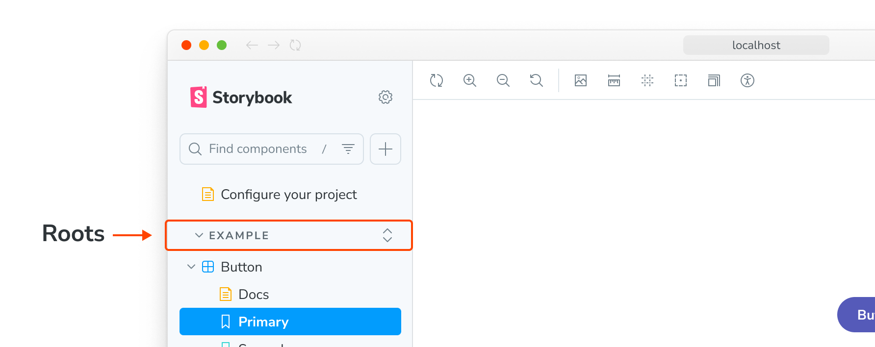 Storybook sidebar story roots
